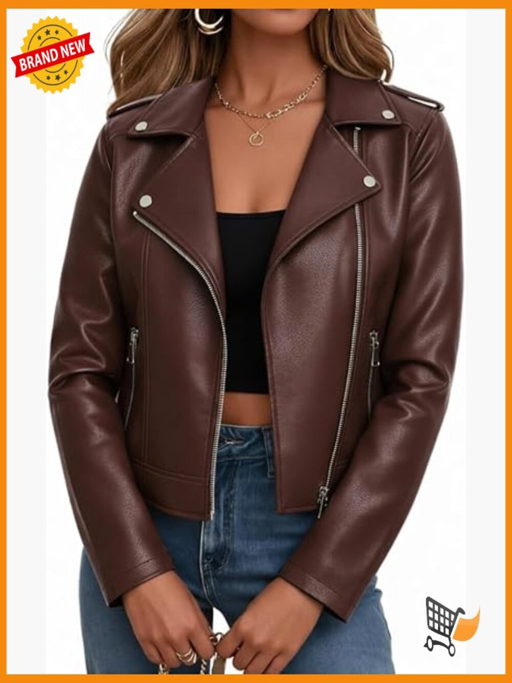Faux Leather Cropped Zip Up Moto Jacket Edgy Streetwear